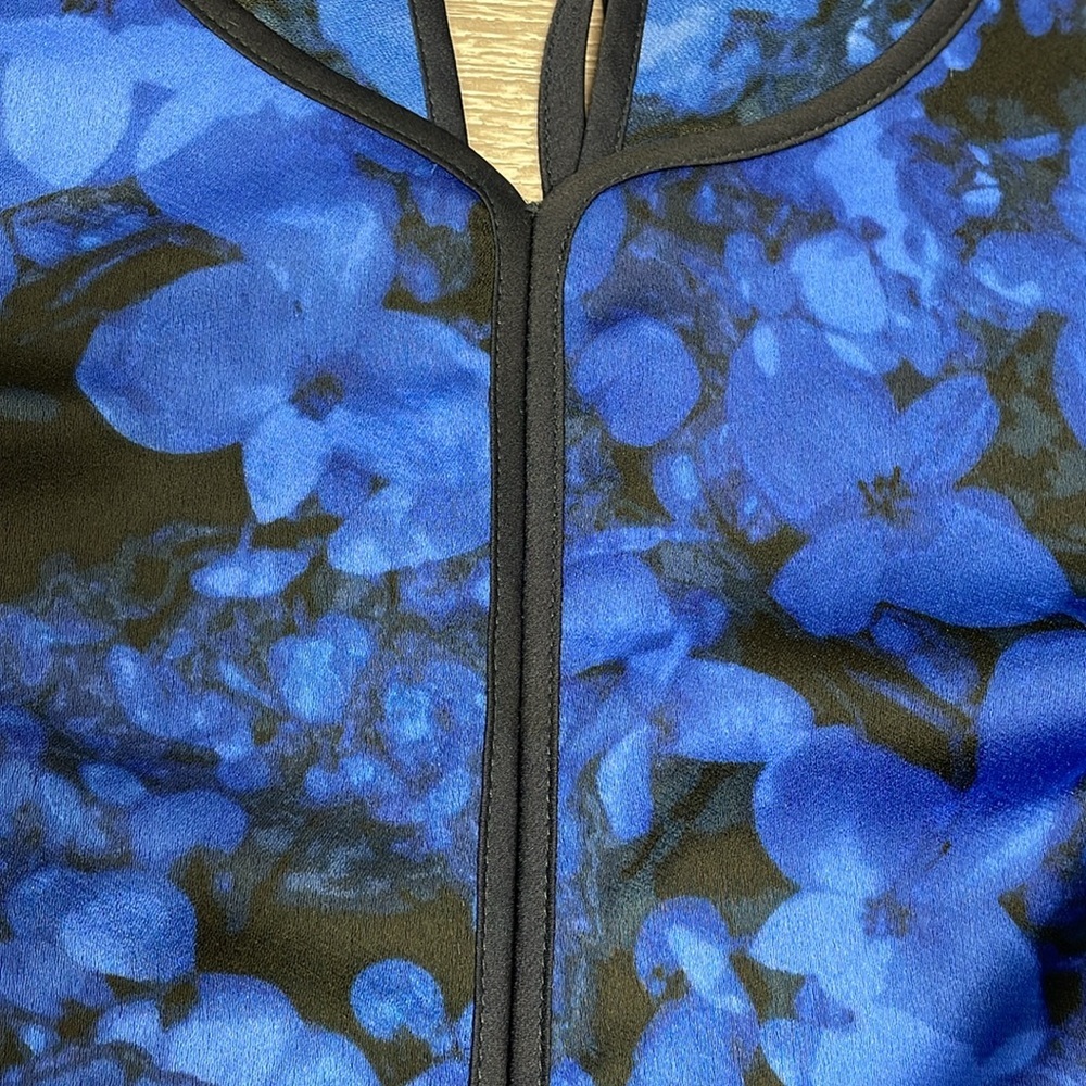 Banana Republic Kristi Black Blue Floral Sleeveless Tie Back Dress Pockets 8 - Picture 13 of 16